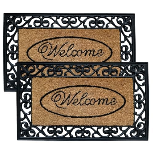 Image of EDS Welcome Coir Door Mat Heavy Duty Non Slip Indoor Outdoor Mat Machine Washable Doormat & Shoe Scraper Removes Grass Mud & Dirt Perfect for Front Door Patio & Entrance (PACK OF 2, 45 x 75 cm)