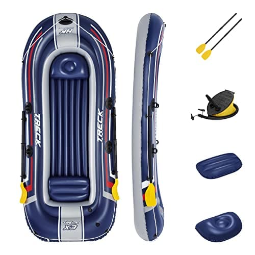 Image of Bestway Hydro-Force Treck X3 Inflatable 3 Person Water Raft Outdoor Floating Boat Set | Includes Inflatable Boat, Oars and Foot Pump