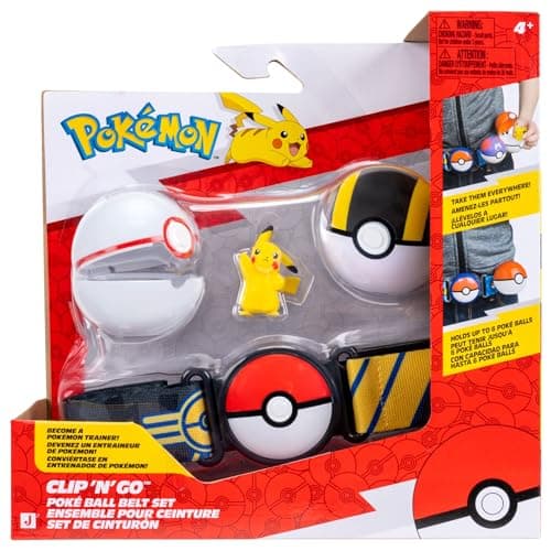 Image of Pokémon Pikachu Clip ‘N’ Go Belt Set - 2-Inch Pikachu Battle Figure with Premier Ball, Ultra Ball, and Electric-Type Themed Belt