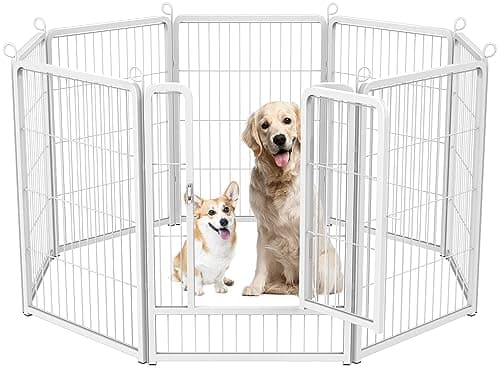 Image of HOMIDEC Dog Pen, 8 Panel Puppy Pen with Door, High 80cm Indoor/Outdoor Pet Exercise Playpen, Portable Detachable Animal Run Enclosures for Dogs, Puppies, Cats, Rabbits and Other Animals (White)