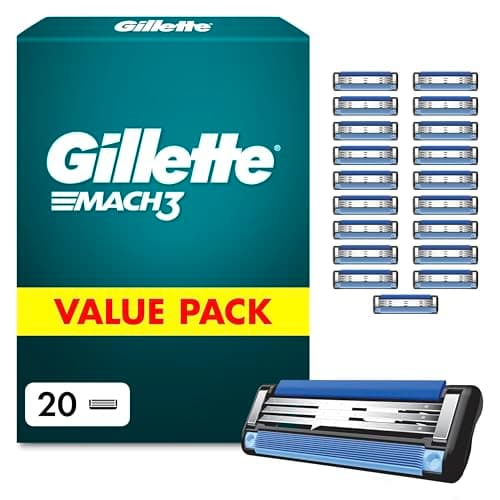 Image of Gillette Mach3 Razor Blades Men, Pack of 20 Razor Blade Refills, Upgraded Lubrastrip for an Enhanced Glide