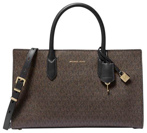 Image of Michael Kors Women's Scarlett Medium Satchel Handbag, Gold-Tone Hardware/Brown/Black, One Size
