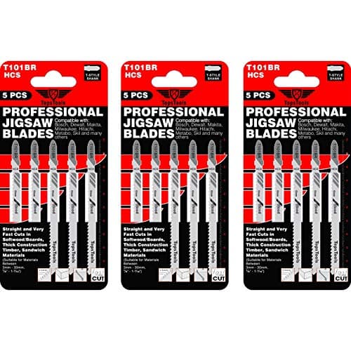 Image of 15 x TopsTools T101BR 100mm Jigsaw Blades Designed for Reverse Clean Cuts in Wood