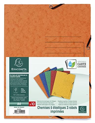 Image of Exacompta - Ref 55400E - Elasticated 3-Flap Folder - 240 x 320mm in Size, Suitable for Storing A4 Documents, 355gsm Mottled Pressboard - Assorted Colours (Pack of 10)