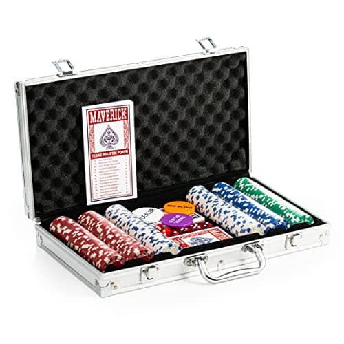 Image of Cartamundi Maverick Texas Hold'em Poker Set, 300 Piece in Aluminium Case with 11.5g Heavyweight Poker Chips, 2 Decks of Playing Cards, Dealer Big Blind and Small Blind Buttons and 5 Dice, Grey