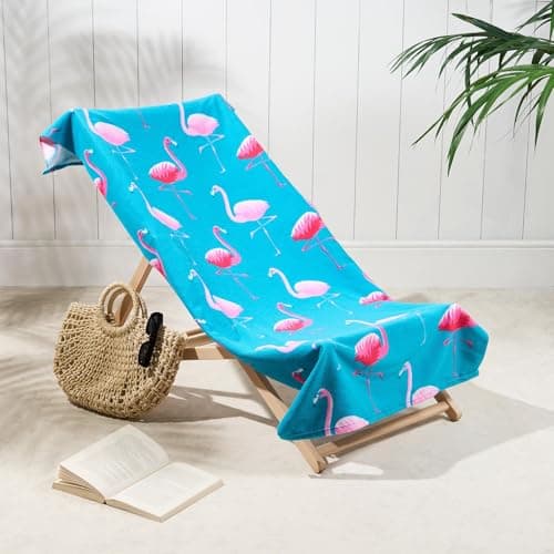 Image of Dreamscene Beach Towel Flamingo Print, Soft Quick-Dry Lightweight Microfibre Large Beach Towel For Adults & Kids Swimming Towel Holiday Essentials, Sea Blue-71x152cm