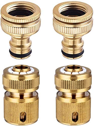 Image of Hydrogarden Garden Hose Connector, Solid Brass Tap Connector, 1/2 Inch and 3/4 Inch 2-in-1 Faucet Connector, 1/2 Inch Quick Connect Garden Hose Fittings, Thread Easy Connect Faucet Adapter (4 Pack)