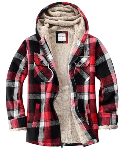 Image of WINDFIT Women's Full Zip Fleece Flannel Jacket Plaid Sherpa Lined Jacket for Women, Red/Black, M