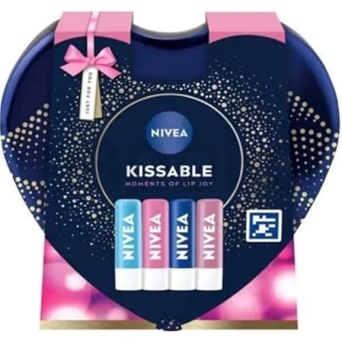Image of Nivea Kissable Moments Lip Balm Gift Set, 4 Pieces, Hydro Care, Pearly Shine, Original Care, Soft Rose, 4.8g Each