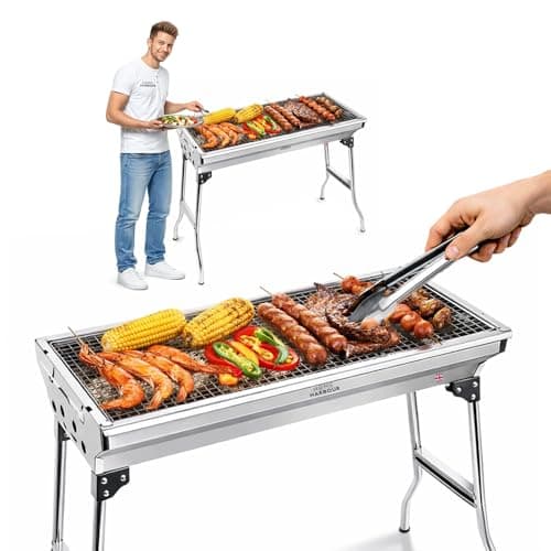 Image of Home Harbour H1 Large Foldable Stainless Steel BBQ Charcoal Grill | Portable and Lightweight Barbecue | For Outdoor Picnics, Camping, Garden, Home Cooking Parties Grilling