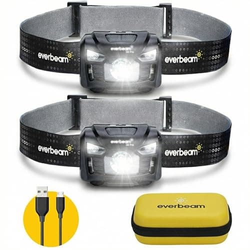 Image of Everbeam H6 Pro LED Head Torch Headlamp, Motion Sensor Control, 650 Lumen Bright 20 Hours Runtime 1200mAh Battery Powered USB Rechargeable Headlight (2 Pack)