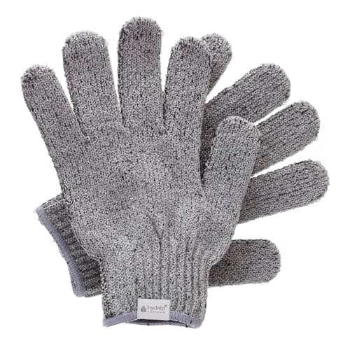 Image of Hydrea London Exfoliating Gloves - Carbonised Bamboo Face Exfoliator & Body Scrubber for Men & Women - Deep-Cleansing & Smoothing Shower Mitt Exfoliant - Charcoal Facial Bath Scrub for Skincare