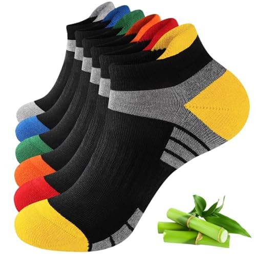 Image of Stoeury Bamboo Trainer Socks for Men & Women, Breathable & Cushioned Anti-Blister Ankle Socks with Seamless Toe, Ideal for Outdoor Running, Gym & Summer Sports, 6 Pairs Multipack