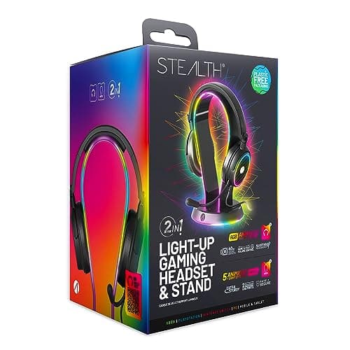Image of STEALTH RGB Light-Up Gaming Headset and Light-Up Headset Stand - Compatible with PS4, PS5, XBOX, Nintendo Switch and PC