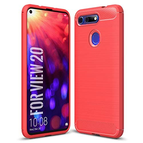 Image of SCL Case for HONOR View 20 Case HONOR View20 Phone Case [Red], Carbon Fibre Effect Gel Grip Protection Cover [Anti Scratch][Anti Collision] Case Compatible with HONOR View 20