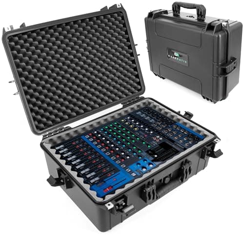 Image of CASEMATIX Waterproof Mixer Carry Case Compatible with Yamaha MG12XU 12 Channel Mixing Console and More - Hard Shell Sound Board Case with Foam Fits Mixers up to 17" x 12.1" x 5" and Cables, Case Only