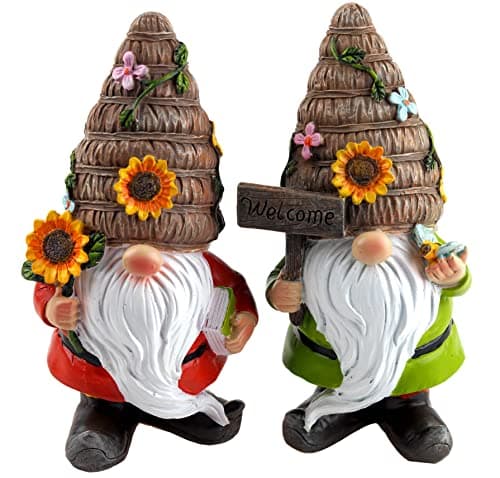 Image of Blue Whale Gifts Sunflower Beehive Gonks Gnomes 19cm Garden Ornament - Set of 2