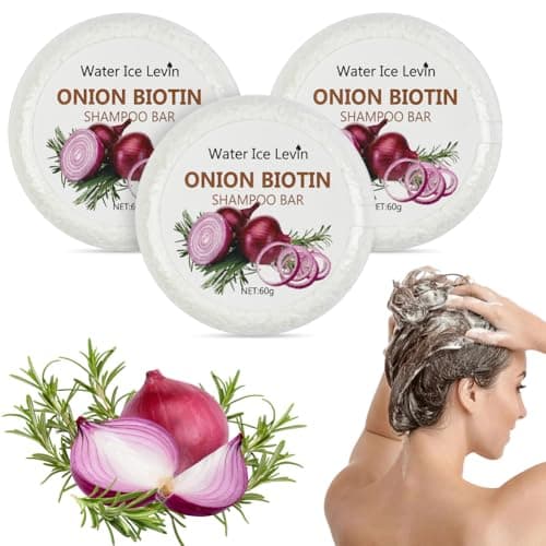 Image of LOPHE Onion Rosemary Shampoo Bar with Biotin & Collagen, Natural Solid Shampoo for Hair Moisture & Scalp Care, Deep Cleansing Vegan Shampoo Bar for All Hair Types (3 Pack)