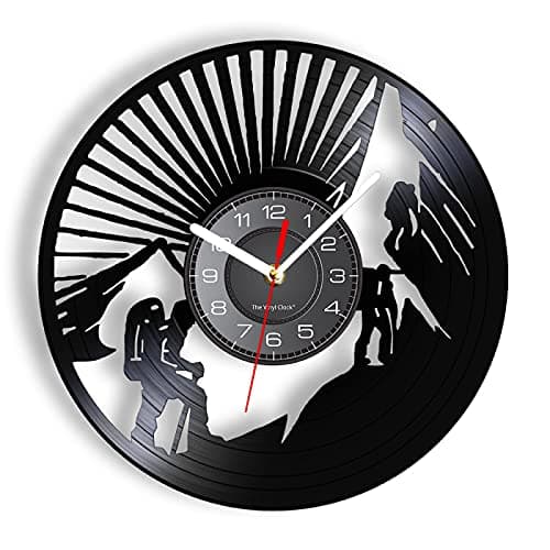 Image of OTKU 12 inch Vinyl Decor Mountain Climbing Silent Mechanism Modern Wall Clock Mountaineering Home Decor Hiking Vinyl Album Record Clock Climbers Gift For Vintage Room Decoration