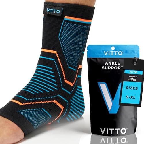Image of VITTO Ankle Support for Sprained Ankle, Arthritis, Joint Pain, Strains, Injury, Recovery, Rehab, Sports - Multi Zone Compression Sleeve (L)