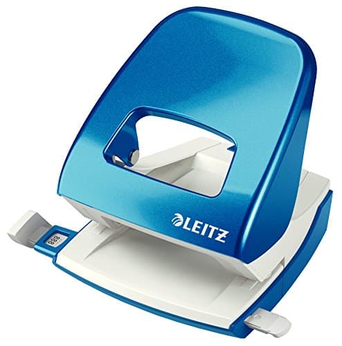 Image of Leitz Hole Punch, 30 Sheets, Guide Bar with Format Markings, Metal, WOW Range, 50081036 - Metallic Blue