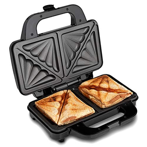 Image of Global Gourmet Sandwich Toaster/Toastie Maker – Deep Fill 4 Slice Electric Grill Press, Non Stick Hot Plates, 900W Snack Machine for Toasted Sandwiches, Panini & Cheese, Black/Silver