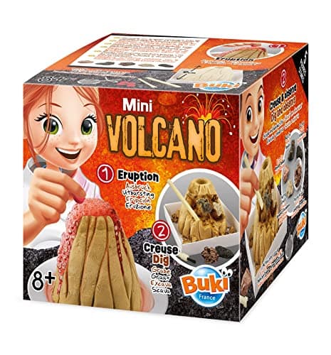 Image of Buki France Mini Volcano + Dig Kit. 2in1. Make your own Erupting Volcano PLUS Dig up Volcanic Stones with the Dig Kit with Digging Tools. Kids STEM Toy Chemistry Set. Science Gift for Boys & Girls 8+
