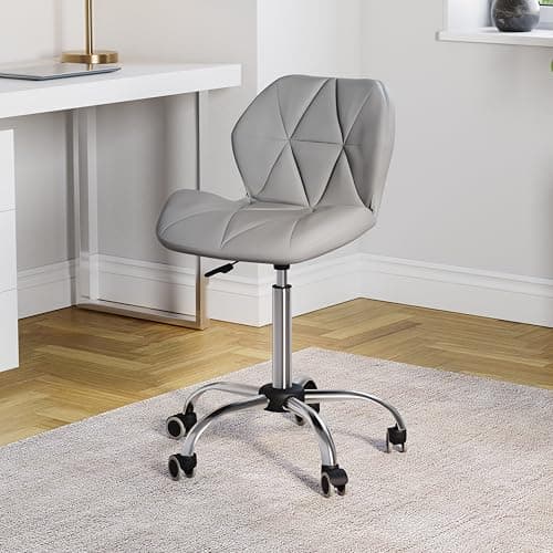 Image of Vida Designs Geo Office Computer Chair, Grey, Gaming Secretary Adjustable Swivel Legs Lift Chrome PU Faux-Leather