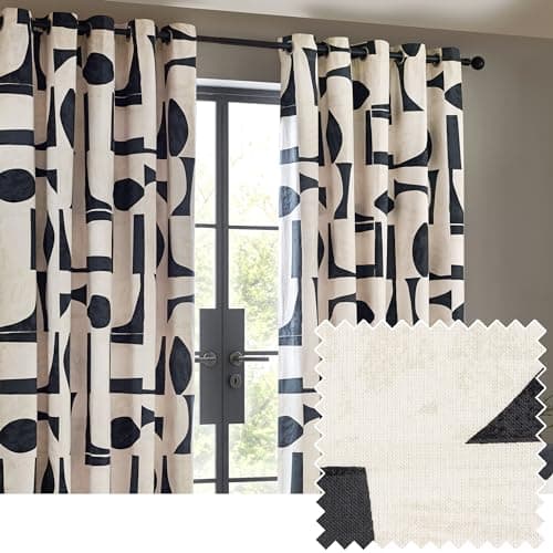 Image of furn. Hoem Carro Abstract 100% Cotton Lined Curtains – Dusk (Pair – 168cm Width x 229cm Drop)