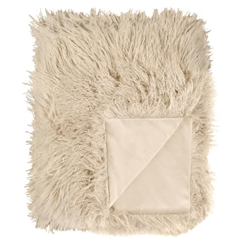 Image of furn. Rowan Throw – Soft Faux Fur Mongolian Style Decorative Blanket with Velvet Reverse (Natural - 130x175cm)