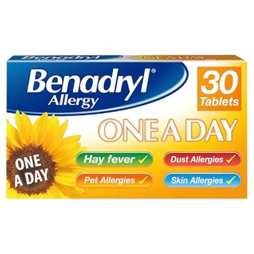 Image of Benadryl Allergy One A Day 10 Mg Tablets - Effective and Long-Lasting Relief from Hay Fever, Pet, Skin and Dust Allergies - 30 Count