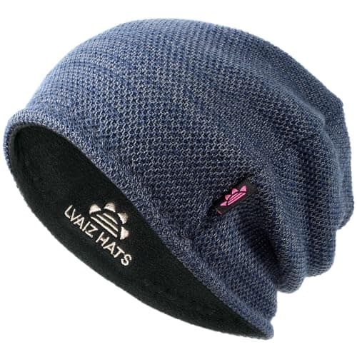 Image of Lvaiz Hats Lvaiz Mens Winter Beanie Hat Warm Fleece Lined Skull Cap for Men Reversible Women Windproof Watch Hat Knit Warm Unisex Beanie, Blue Grey+Grey, One Size