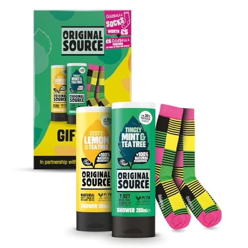 Image of Original Source x Oddballs Gift, Set Mint & Tea Tree Shower Gel, Lemon & Tea Tree Shower Gel, Oddballs Socks, Gifts for Men, 100 Percent Natural Fragrance, Vegan, Cruelty Free