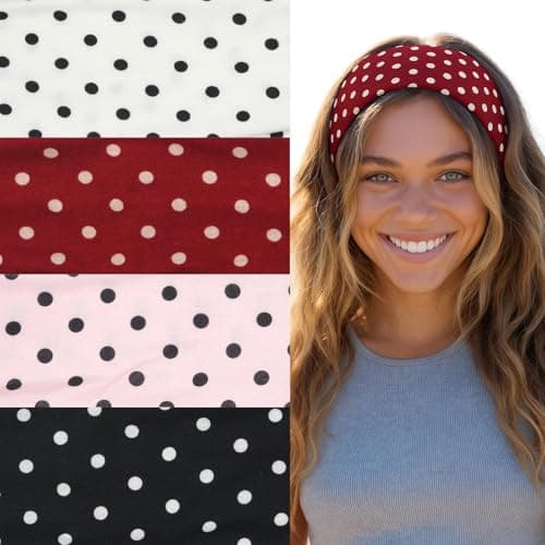 Image of Aribliseza Women's Headbands, Set of 4 Ladies' Headband & Polka Dot Hairband Set, Stretchy Headbands for Women, Yoga Hair Accessories & Fashion Hairband