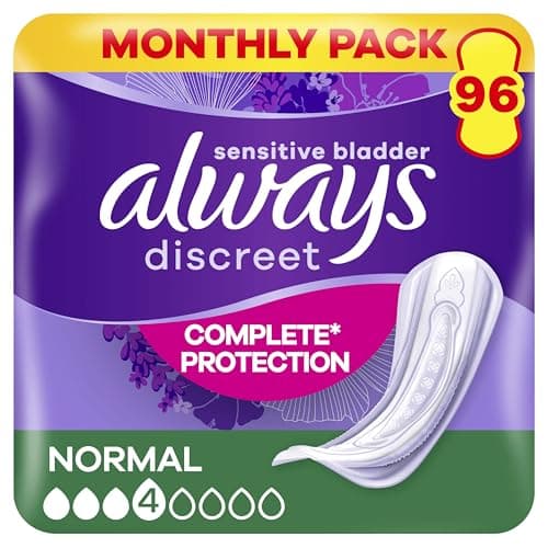 Image of Always Discreet Incontinence Pads Women, Normal, Absorbency 3 or 4, 96 Sanitary Towels (24 x 4 Packs), Complete Protection for Bladder Weakness Pads Women, Odour Neutraliser