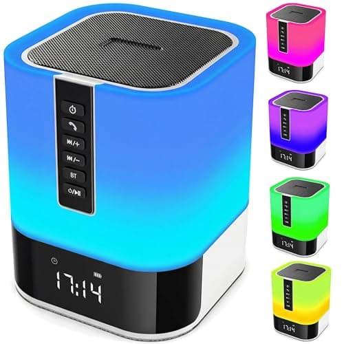 Image of Hetyre Night Light Bluetooth Speaker, 5 in 1 Touch Control Bedside Lamp Dimmable Multi-Color Changing, Bedroom Alarm Clock, Best Birthday Gift Ideas for 10 11 12 13 14 Year Old Teenage Girls/Boys