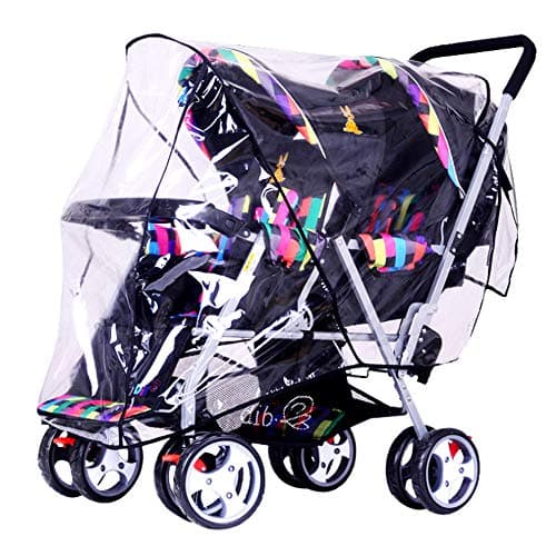 Image of Universal Tandem Stroller Raincover Twins Strollers Double Pushchairs rain Cover for Pram Buggy Rainproof Dustproof Windproof Rain Cover with Canopy and Zipper Door