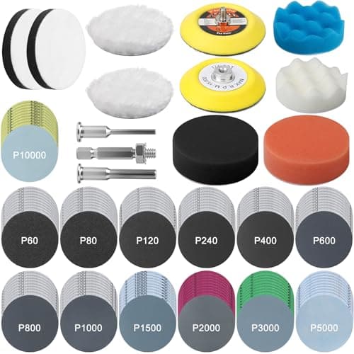 Image of 143pcs 75mm Polishing Pads for Drill, Hook and Loop Sanding Discs, 130pcs Wet Dry Sandpaper 60-10000 Grits, Car Headlamp Restoration Kit, Sanding Sponge Drill Sanding Attachment for Auto Metal Wood