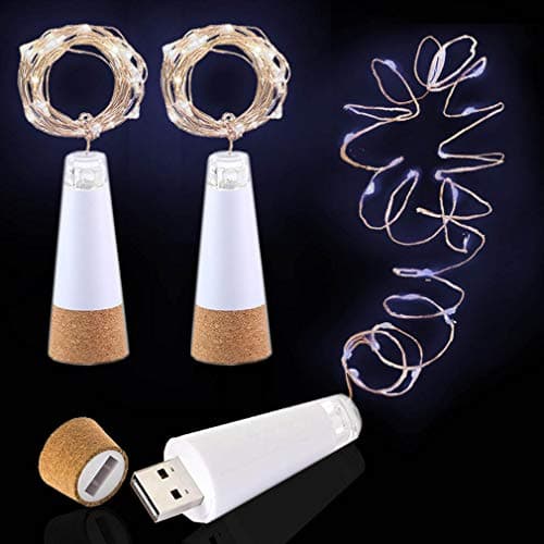 Image of LED Wine Bottle Lights, USB Rechargeable No Battery Required, 6.5ft (2M) Copper Wire 20 LED, Cork Light for Christmas, Outdoor BBQ Party Wedding Holiday Decoration (Cold White, 3 Pack)