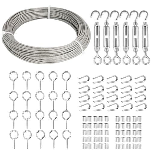 Image of TooTaci 30M Garden Wire for Climbing Plants, 2mm Stainless Steel Trellis Wire Kit, 2mm PVC Coated Cable Rope with M4 Turnbuckle & Vine Eyes, Use for Fence, Curtain Wire, Lights & Picture Hanging