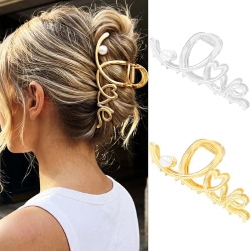 Image of Reaky Gold Hair Clips Metal Claw Clip Large Hair Claw Clips for Thick Hair Accessories for Women (Pack of 2)
