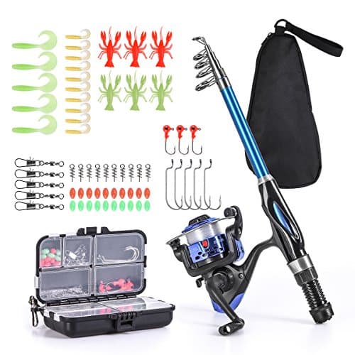 Image of LEOFISHING Light Weight Kids Fishing Pole Telescopic Fishing Rod and Reel Combos with Full Kits Lure Case and Carry Bag for Youth Fishing and Beginner 130CM Blue (Blue, 130cm)