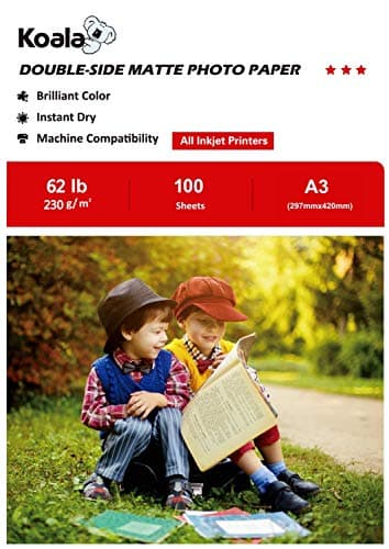 Image of KOALA Double Sided Matte Inkjet Photo Paper A3, 230gsm, 100 Sheets for Inkjet Printers. Suitable for Printing Photos, Brochures, Covers, Certificates, Booklets, Flyers, Leaflets, Cards, Calendars
