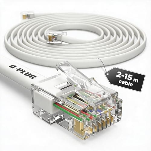 Image of G-PLUG Telephone Extension Cable 10m – RJ11 to RJ11 Phone Lead for Landline & ADSL Broadband Router, 4-Pin Straight-Through (White)