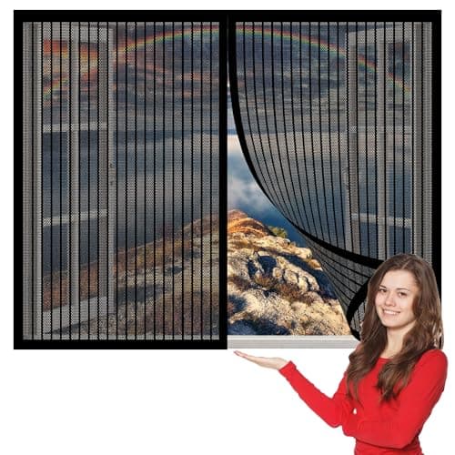 Image of Fly Screens for Windows That Open Inwards 199 x 208 cm Magnetic Fly Screen Without Drilling Keep Insects Out for All Kinds of Window Door, Black
