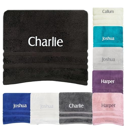 Image of JJLC Personalised Bath Hand Towels Sets Embroidered Name (Bath Sheet, Black)