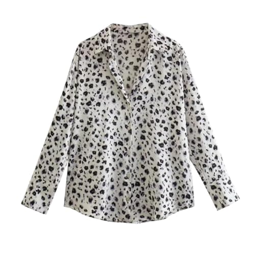 Image of Womens Satin Button-Up Shirt Casual Loose Turn-Down Collar Textured Blouse Top Cream