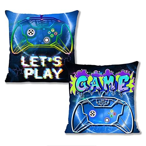 Image of Cosymate Pack of 2 Gaming Cushion Covers Gamer Pillow Covers Bedroom Accessories for Gaming Themed Sofa Bedroom Car Office Decor, 18x18inch, Video Game Controller Patterns