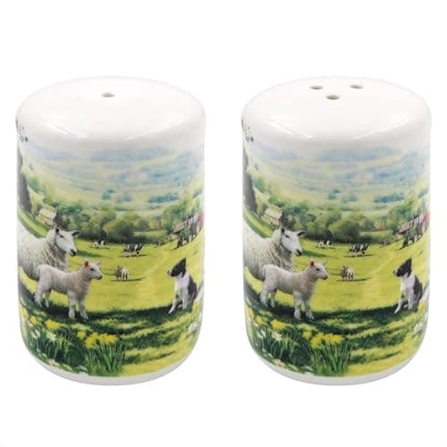 Image of lesser and pavey LP94732 Ceramic Salt and Pepper Shaker Set | Collie & Sheep design | Set of 2 Condiment Dispenser, Multicolor
