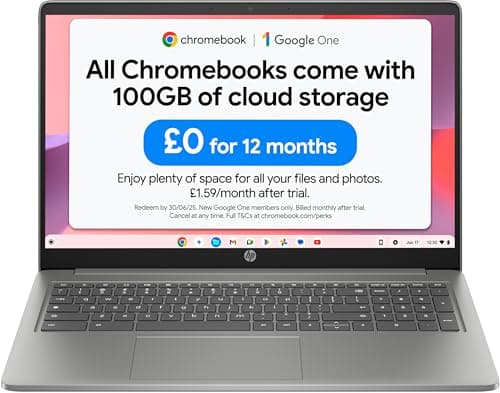 Image of HP Chromebook 15.6" | Intel N100 Processor | 4 GB RAM | 128 GB Flash Storage | Intel UHD Graphics | HD Display | Up to 11.5 Hours Battery | Chrome OS | Dual Speakers | Mineral Silver | 15a-nb0005sa